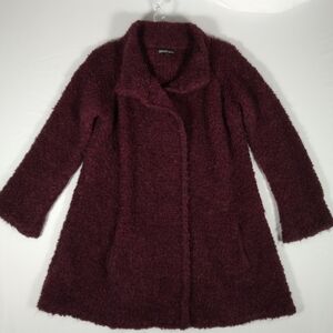 Berretti Italy Womens Maroon Mohair Wool Teddy Coat Sz Large Artsy Cozy Longline